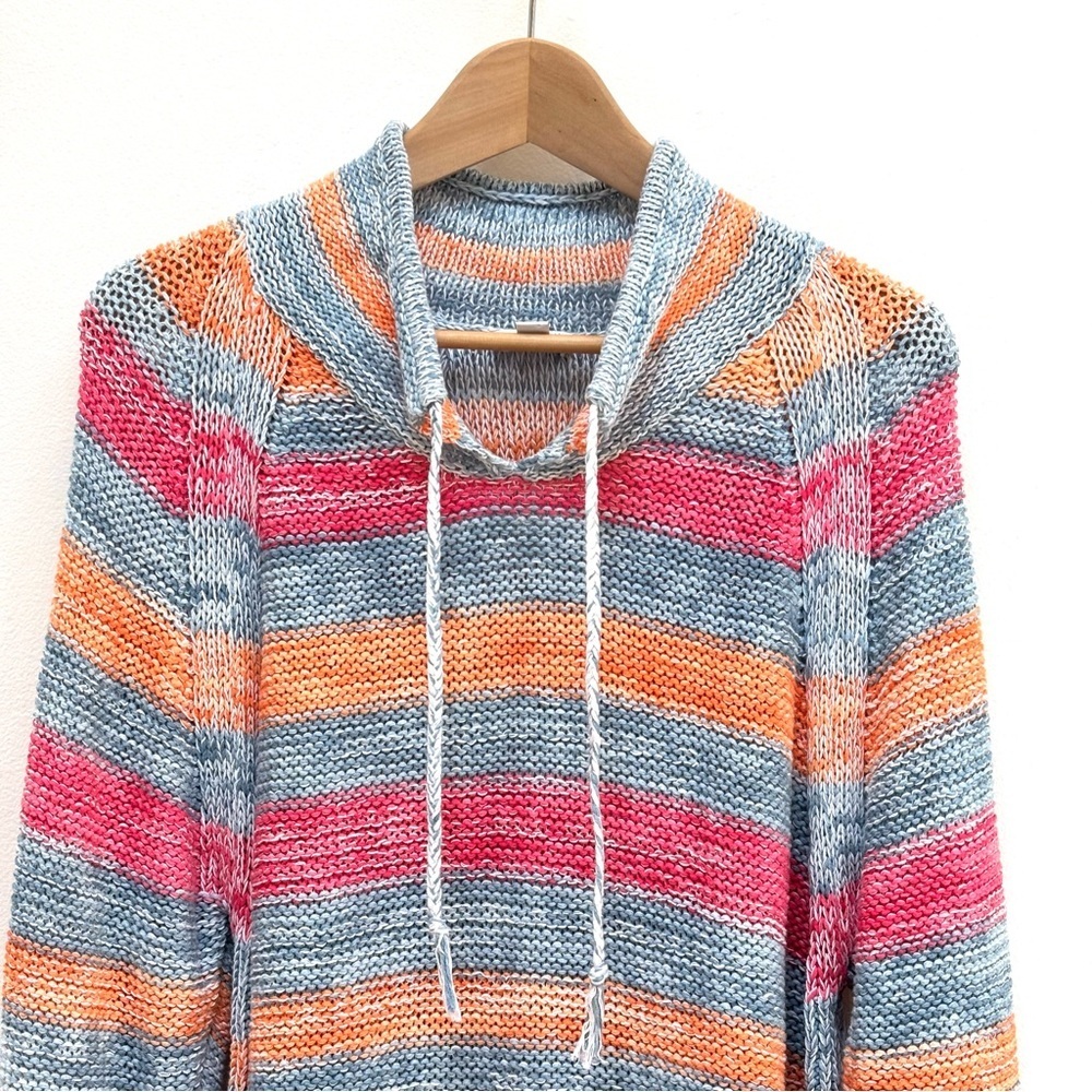 J. Jill Striped Tunic Sweater Linen Cotton Knit Beachy Casual Blue Size Large - Picture 8 of 15